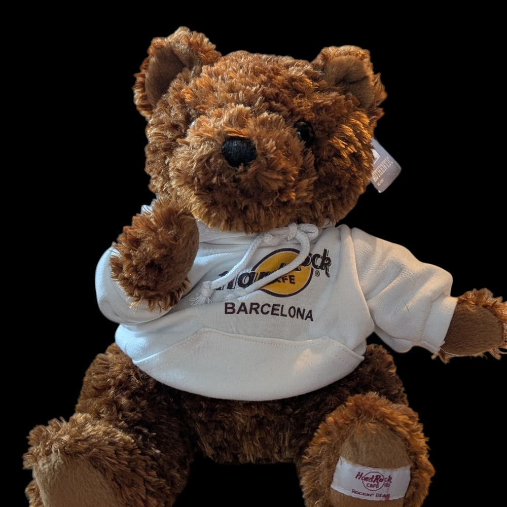 Hard Rock Cafe Barcelona Brown Teddy with White Hoodie